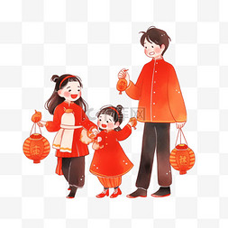 卡通拿着糖葫芦图片_新年场景卡通一家人团圆手绘元素