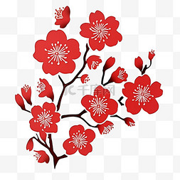 手绘元素新年红色梅花剪纸风简约