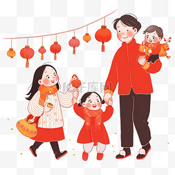 拿糖葫芦图片_卡通手绘新年场景一家人团圆元素