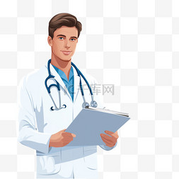 穿白大褂图片_身穿白大褂的医生在病床前拿着文