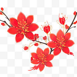 新年红色梅花剪纸立体手绘元素
