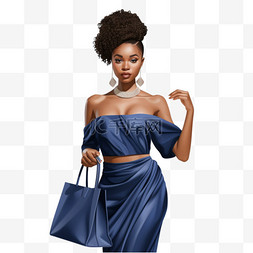 提着裙子图片_身着深蓝色裙子提着包的非洲女人