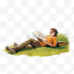 学生躺在学校附近的草地上看书