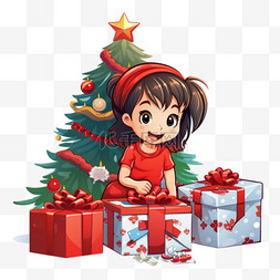 新年快乐短信，一个女孩在圣诞树