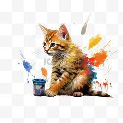 艺术家在墙上涂鸦一只猫
