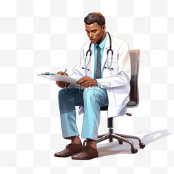 医生坐下来在剪贴板上写下一些东