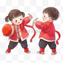 红色棉袄卡通图片_新年卡通可爱的孩子打鼓手绘元素