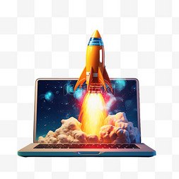 电脑火箭高科技元素立体免扣图案