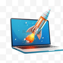 电脑火箭图片_电脑3d火箭元素立体免扣图案