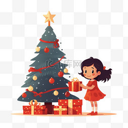新年快乐短信，一个女孩在圣诞树