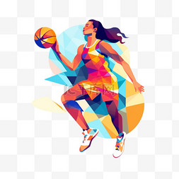 篮球女图片_女孩子女篮女篮扁平风篮球女孩