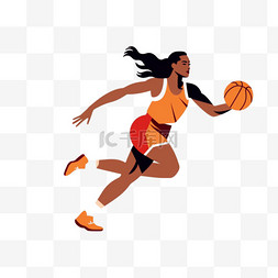 女孩打篮球图片_打篮球女篮女孩扁平风女篮篮球女