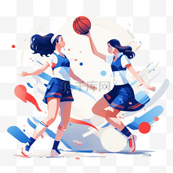 女孩打篮球图片_女孩子女孩女篮扁平风篮球女孩