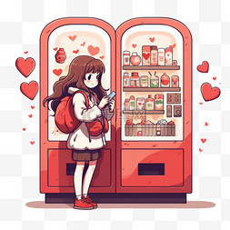 自动售货机高清图片_在自动售货机卖心的女孩