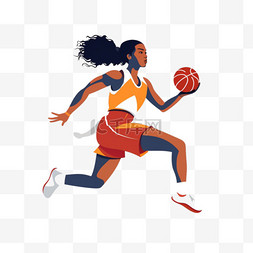 女孩打篮球图片_女篮女孩扁平风女篮篮球女孩