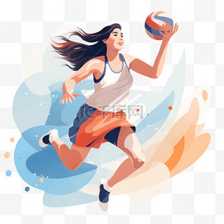 篮球女图片_女篮投蓝球女孩子扁平风女篮篮球