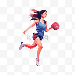 女孩打篮球图片_篮球女孩扁平风女篮篮球女孩