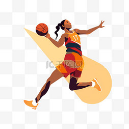 女孩打篮球图片_女孩打篮球女篮扁平风女篮篮球女