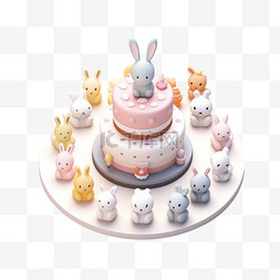兔子蛋糕可爱元素立体免扣图案