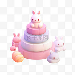 兔子童话蛋糕元素立体免扣图案