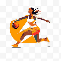 女篮篮球女孩子扁平风女篮篮球女