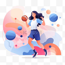 女篮篮球扁平风女篮篮球女孩