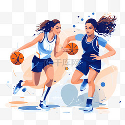 女孩打篮球图片_女孩女孩子女篮扁平风篮球女孩