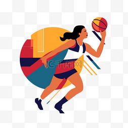 女篮女孩子打篮球扁平风女篮篮球