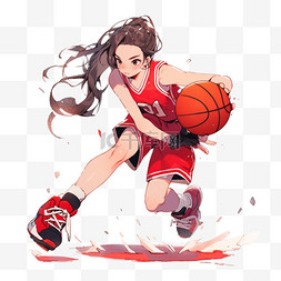 卡通打篮球的女孩免抠元素手绘