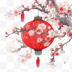 新春背景素材图片_新春佳节白雪梅花灯笼手绘元素