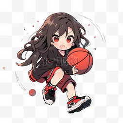 投篮的动作图片_篮球女孩手绘元素卡通