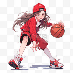 手绘白色篮球图片_手绘元素打篮球的女孩卡通