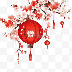 红色新春背景图片_新春佳节手绘白雪梅花灯笼元素