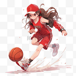 打篮球的女孩元素卡通免抠