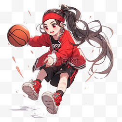 篮球女孩手绘卡通元素
