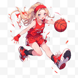 女孩打篮球图片_元素打篮球的女孩卡通手绘