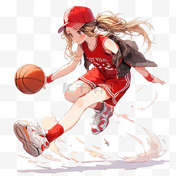 打篮球的女孩卡通手绘元素