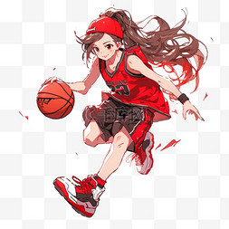 打篮球的女孩元素卡通手绘