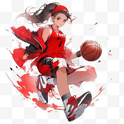 打篮球的女孩卡通元素手绘