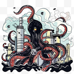 核污染变异的章鱼卡通元素手绘