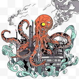 核污染元素变异的章鱼卡通手绘