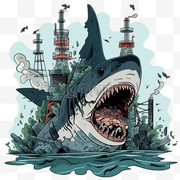 核污染变异的鲨鱼手绘卡通元素