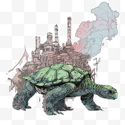 清爽一夏背景图片_核污染变异的鳄龟卡通手绘免抠元