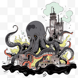 海水卡通手绘图片_核污染变异的章鱼卡通手绘元素