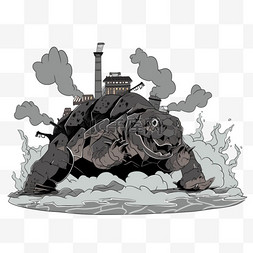 卡通工厂图片_核污染变异的鳄龟元素卡通手绘
