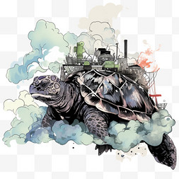 白色的海水图片_卡通元素核污染变异的鳄龟手绘
