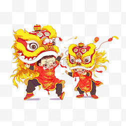 背景大会图片_新年舞狮手绘卡通元素