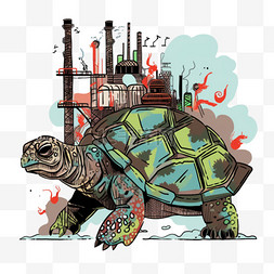 污染的工厂图片_核污染变异的鳄龟手绘卡通元素