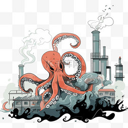 核污染变异的章鱼卡通元素
