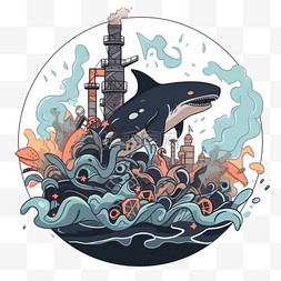 核污染变异的鲨鱼元素卡通手绘